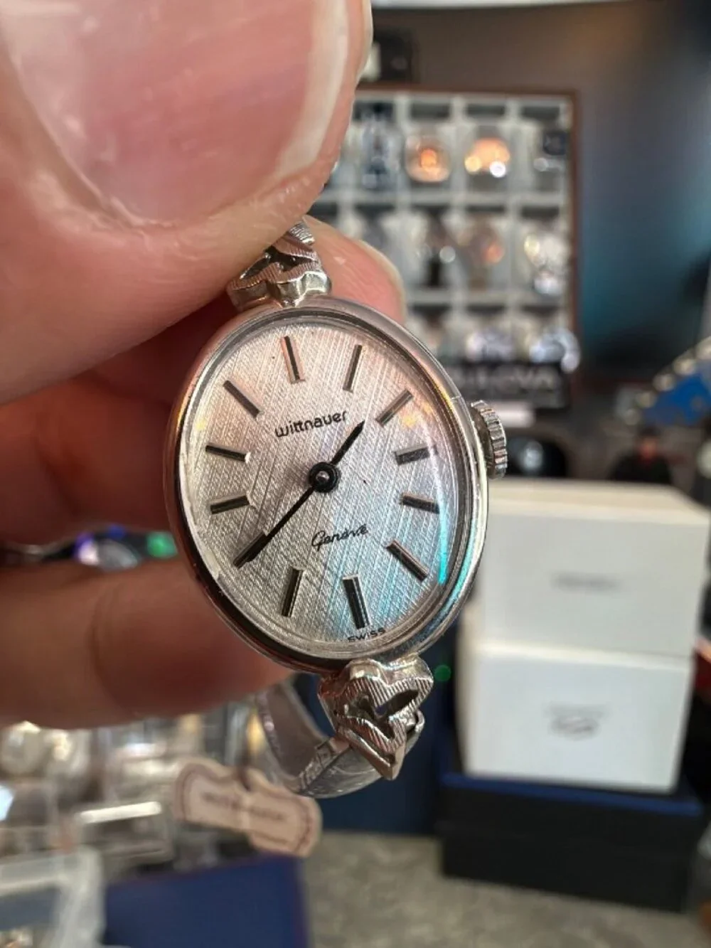 Wittnauer Geneve Ladies Cocktail Watch Crosshatch Dial Swiss Manual Wind Vintage